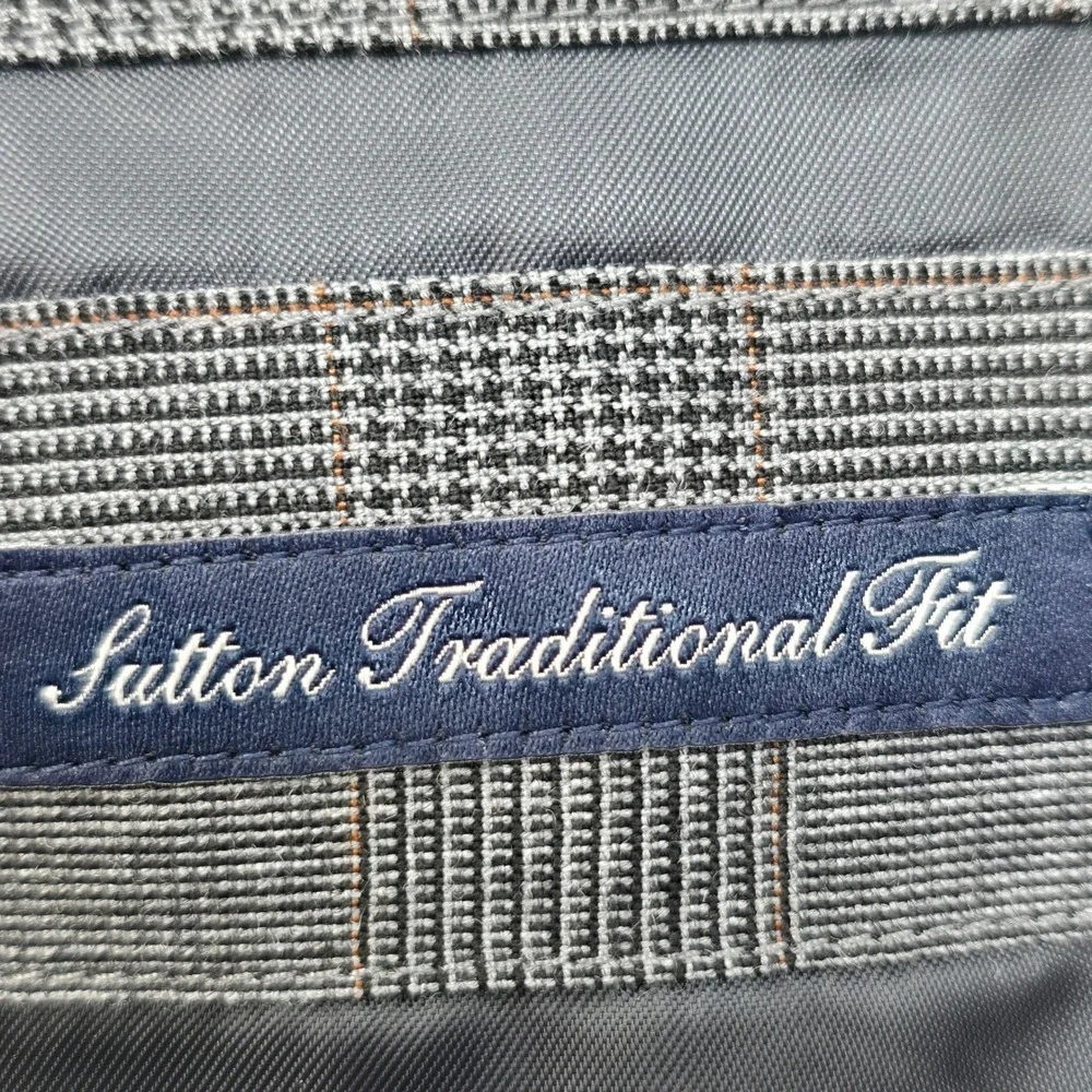 VTG Lands' End Wool Blazer Sutton Traditional Fit‎ Gray Plaid Mens 46 Reg Formal